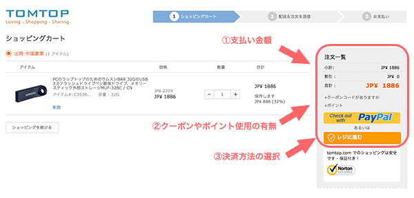 TOMTOPの決済方法について