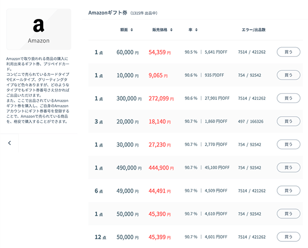 アマテン_amazonギフトカード売買画面