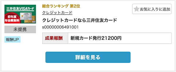 三井住友カードを発行すれば21200円の報酬