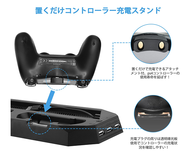 コントローラーは置くだけで充電が可能