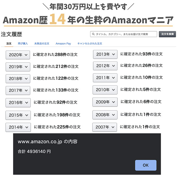 Amazon歴14年で年間30万以上を費やすAmazonマニア